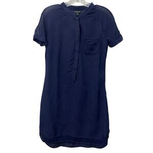 Bebe Womens Sz Small Navy Blue Sueded Sheer Button Front Shirt Dress